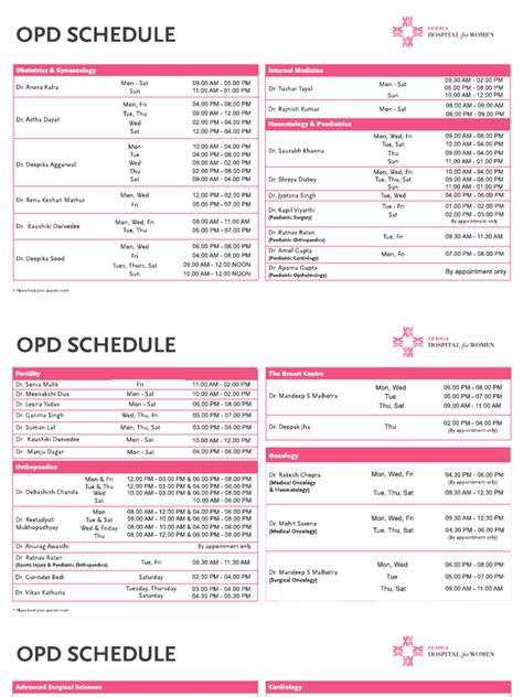 heart center opd schedule|OPD Schedule .